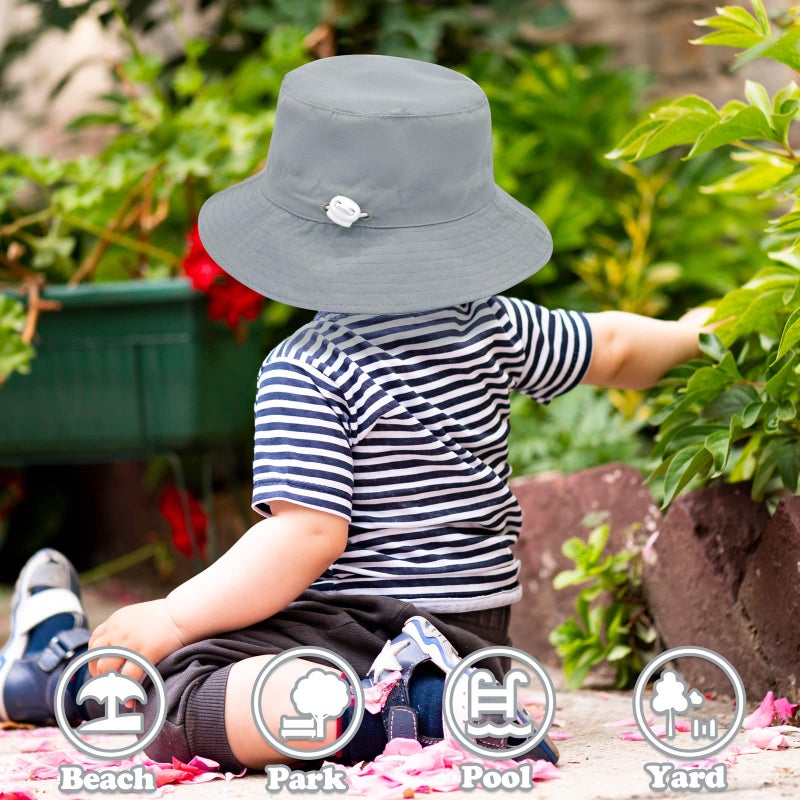 Sarfel Baby Sun Hat Summer Baby Boy Hats UPF 50+ Sun Protection Toddler Hat Bucket for Baby Girl Adjustable Kid Cap Gray 6-24 Months - Image 3